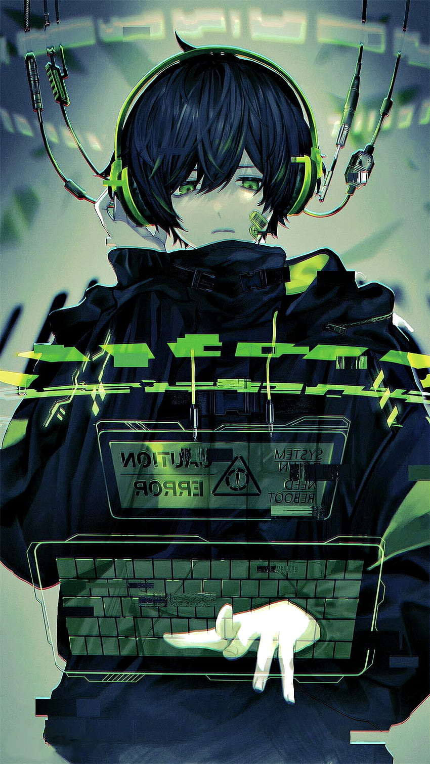 Хакер, изкуство, зелено, аниме HD тапет за телефон