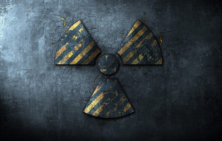 asphalt, cracked, sign, radiation, Radioactive sign for , section минимализм, Radiation Symbol HD wallpaper