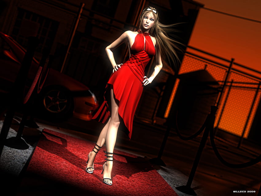 뜨거운 3D 소녀, 3D 소녀, 뜨거운, 빨간 드레스 HD 월페이퍼