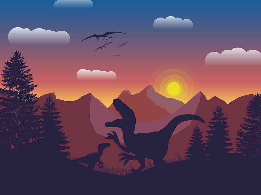 恐竜、山、デジタル アート 高画質の壁紙