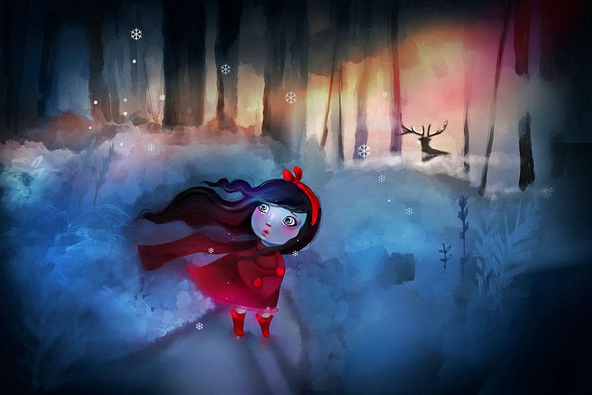 woods, frightened, alone, lost, girl, winter HD wallpaper