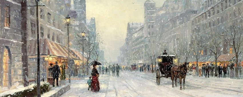 Pintura Paseo Invernal ❤ para Ultra, Renoir fondo de pantalla