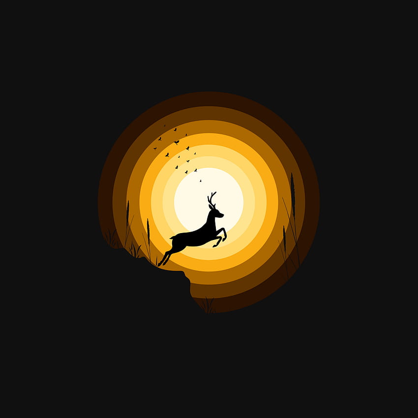 Deer , Silhouette, Sun, Dark Background, Black Dark, Colorful Deer HD phone wallpaper