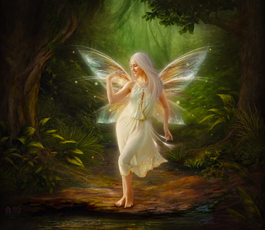 Forest Fairy, jessica truscott, sztuka, dziewczyna, piękny, piękno, kobieta, wróżka, cyfrowy, fantasy, ładny, las Tapeta HD