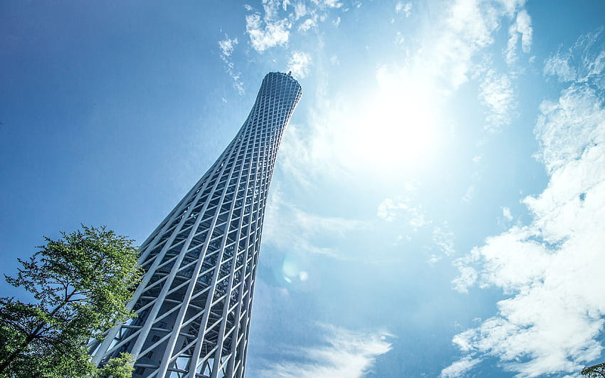 Guangzhou Tower, chinesische Wahrzeichen, Wolkenkratzer, moderne Gebäude, China für mit Auflösung. Gute Qualität HD-Hintergrundbild
