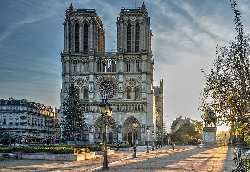 Paris Cathedral France Notre Dame Street, Morning City HD wallpaper