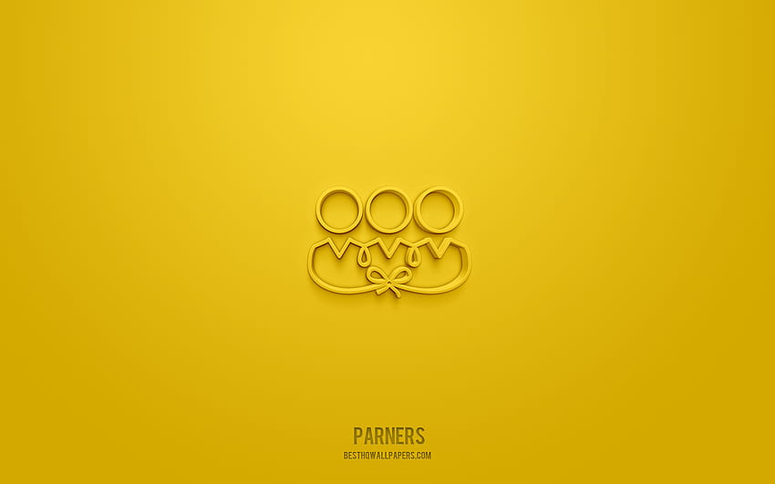Partners 3d icon, yellow background, 3d symbols, Partners, business icons, 3d icons, Partners sign, business 3d icons HD wallpaper