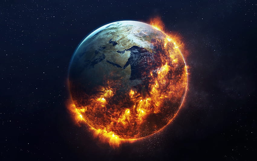 Earth on fire, planet, space, fantasy HD wallpaper