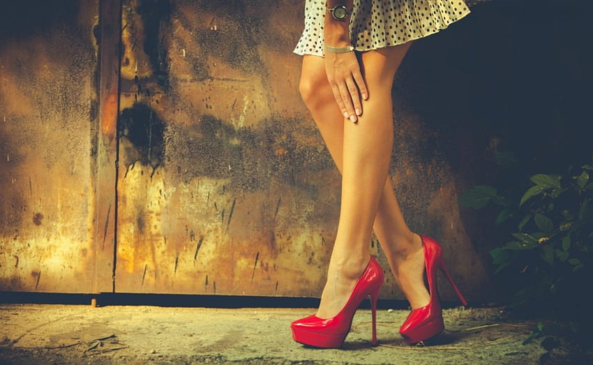 Red Shoe, fashion, shoe, woman, red HD wallpaper