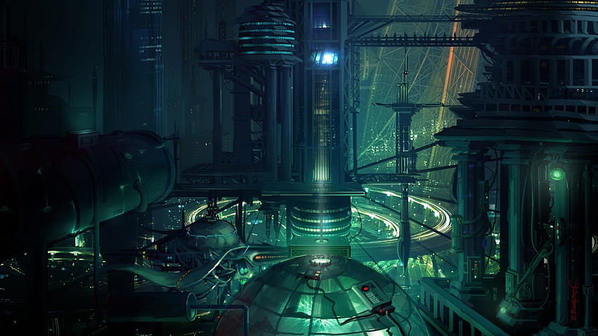 Schwarze und grüne Tischlampe, Science-Fiction, futuristisch, Lichter HD-Hintergrundbild