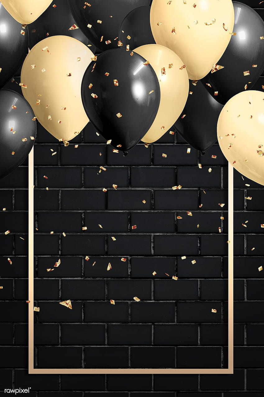 ilustrasi premium bingkai balon persegi panjang emas, Balon Hitam dan Emas wallpaper ponsel HD