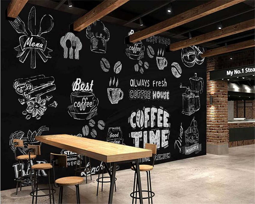 Beibehang 3D Siyah ve Beyaz El Yapımı Kahve Tatlı Arka Plan duvar Cafe Restaurant Arka Plan Duvar 3D. duvar 3D. 3 boyutlu duvar resmi HD duvar kağıdı