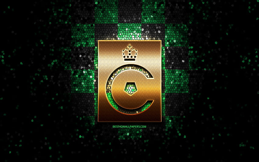 Cercle Brugge KSV, 반짝이는 로고, Jupiler Pro League, 녹색 검정 체크 무늬 배경, 축구, 벨기에 축구 클럽, Cercle Brugge 로고, 모자이크 아트, 축구, Cercle Brugge FC HD 월페이퍼