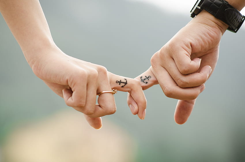 love, hands, romance, tattoos, couple, Holding Hands Romantic Anime HD wallpaper