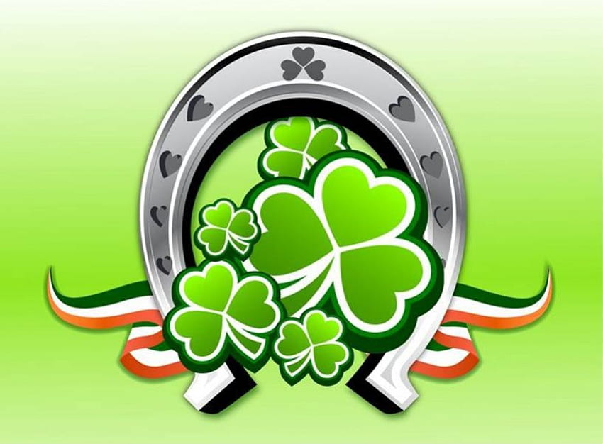 Luck of the Irish, irish, horseshoe, ribbon, clover, hearts HD wallpaper