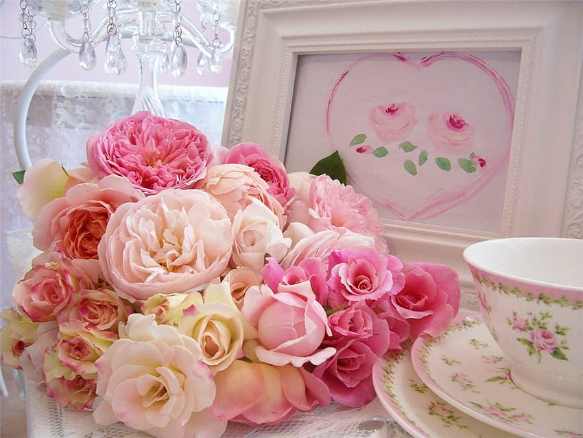 Morgen mit rosa Rosen, Weichheit, Morgen, Tee, Rosen, Farbe, Schönheit, Stillleben, Rosa, Natur HD-Hintergrundbild