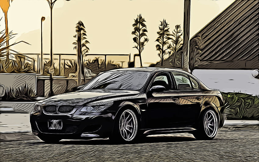 BMW M5 E60、ベクトル アート、BMW M5 E60 図面、クリエイティブ アート、BMW M5 E60 アート、ベクトル図面、BMW M5、E60、抽象的な車、車の図面、BMW 高画質の壁紙