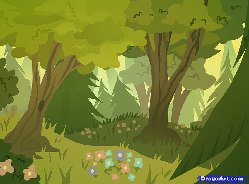 森、森の背景。 Forest drawing, Forest cartoon, Forest background, Cool Cartoon Forest 高画質の壁紙