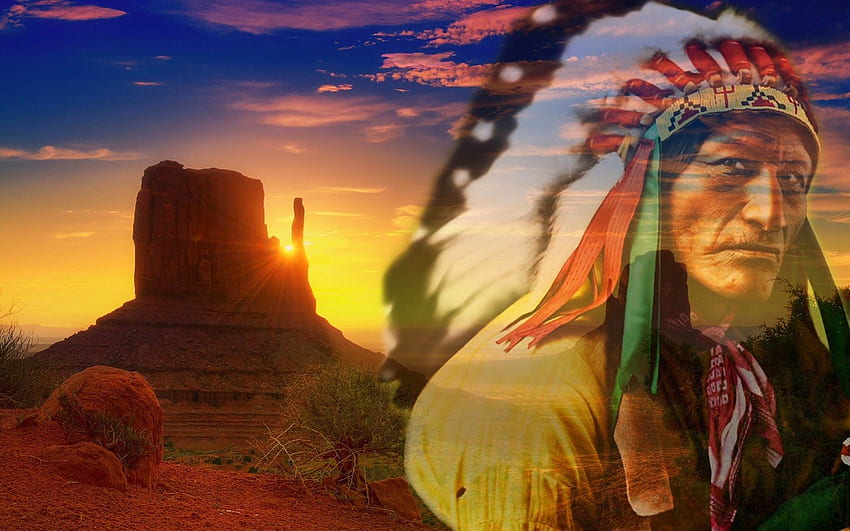 Native indian, colorful, monument valley, colors, monument, desert, sun, man, beautiful, peaceul, mountain, native, fantasy, valley, fields, nature, splendor HD wallpaper
