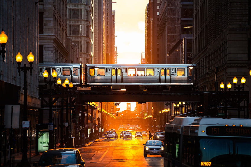 Chicago, urban, metro, city, architecture, sunlight, street light, USA, street HD wallpaper