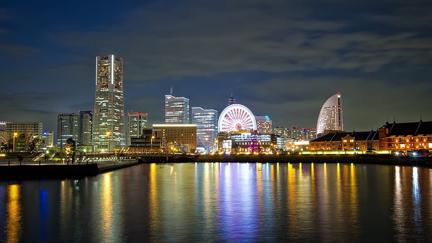 japan, yokohama, night, lights, Yokohama at Night HD wallpaper