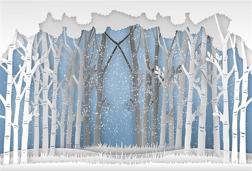 Laeacco .5ft Artistic Paper Cut Winter Landscape Backdrop Winter Forest Ice Snow World Theme Baby Shower Banner Christmas Eve New Year Party Studio Kid Adult Infant Baby Portraits, Snow Forest Art วอลล์เปเปอร์ HD