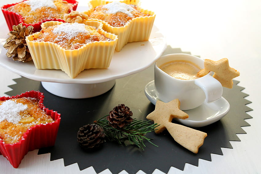 Essen, Kegel, Kaffee, Weihnachten, Kuchen HD-Hintergrundbild