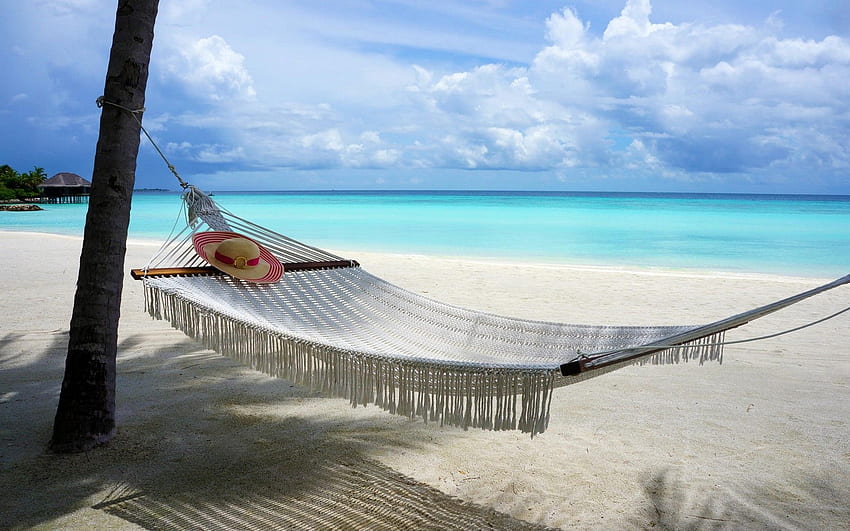바닷가, 몰디브, 섬, 자연, 모래, 그물 침대, 바다, 구름, 몰디브 경치 HD 월페이퍼
