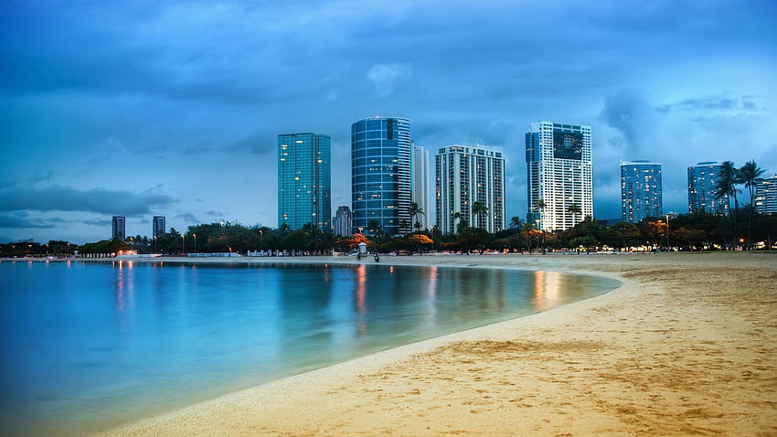 Kota, Langit, Pantai, Pasir, Pantai, Lautan, Pencakar Langit, Miami Wallpaper HD