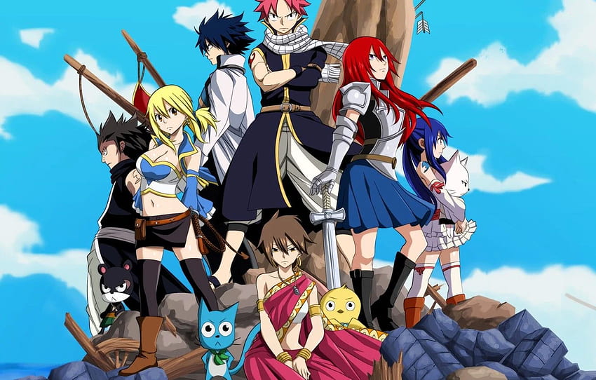 anime, kot, Lucy, manga, japoński, Fairy Tail, Natsu Tapeta HD