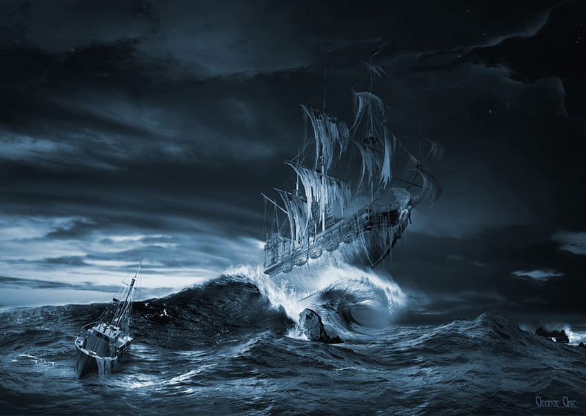 ghost ship, sea, ship, dark HD wallpaper