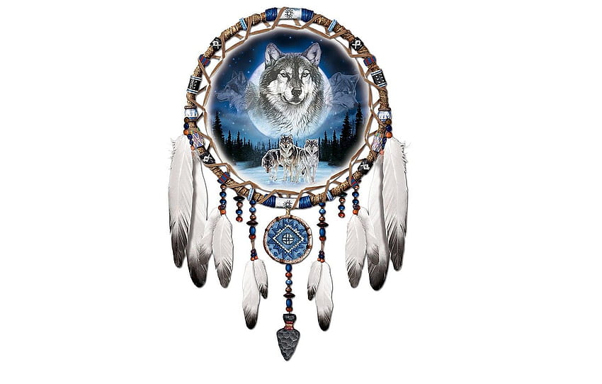 feathers, white background, wolves, wolf, wolves, Dreamcatcher, Dreamcatcher for , section минимализм HD wallpaper