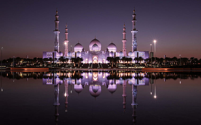 Голямата джамия Шейх Зайед, Абу Даби, нощ, джамия, Обединени арабски емирства, забележителност на Абу Даби, ОАЕ HD тапет