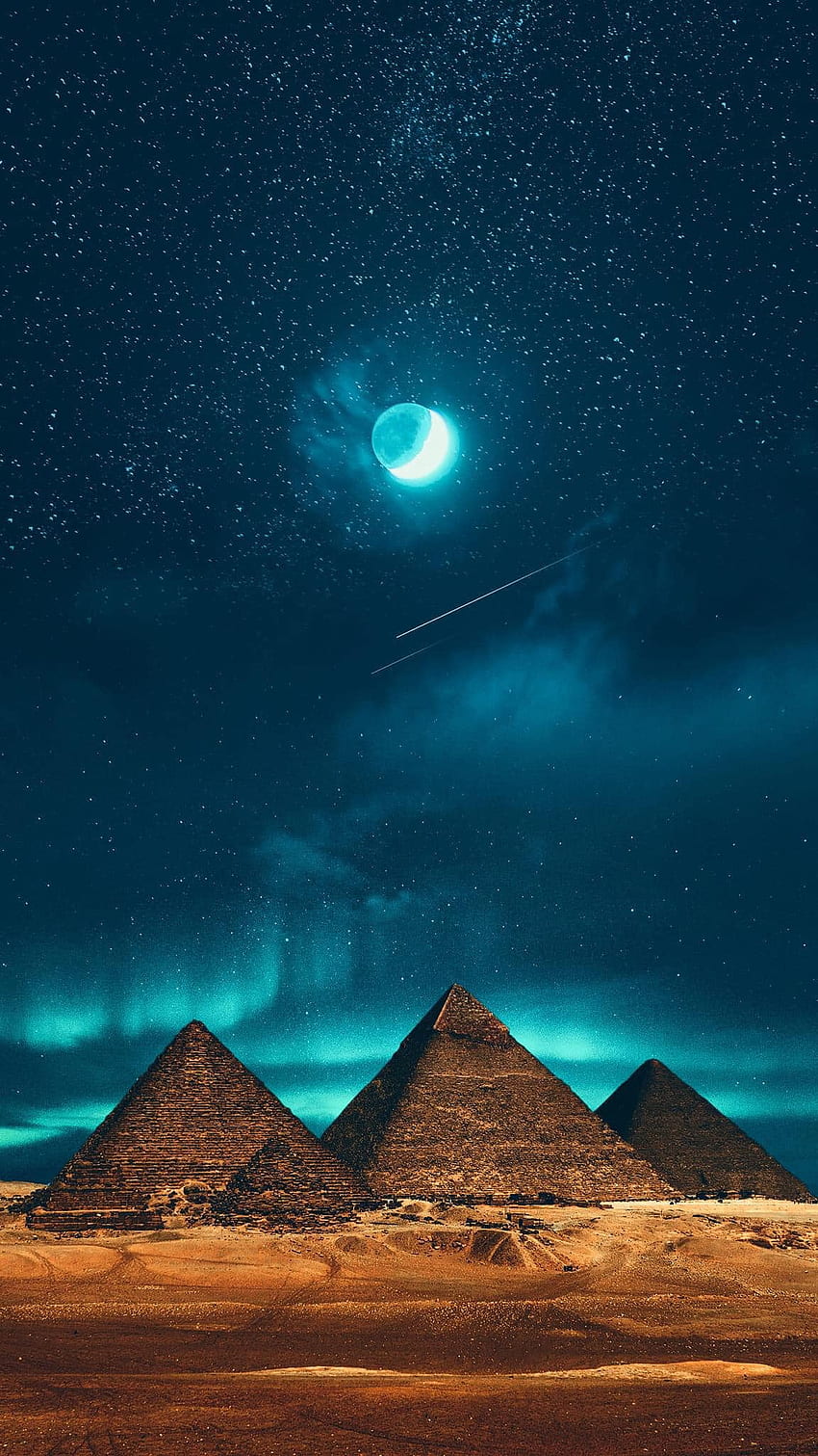pyramid, moon, night HD phone wallpaper