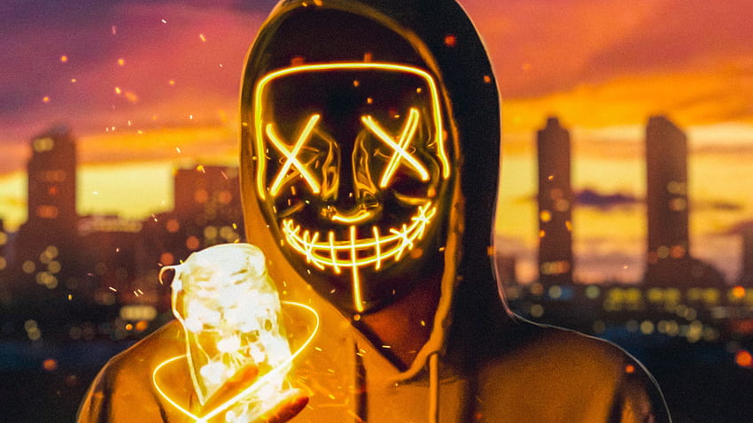 Neon Mask Guy With Light Cube Laptop Full HD wallpaper