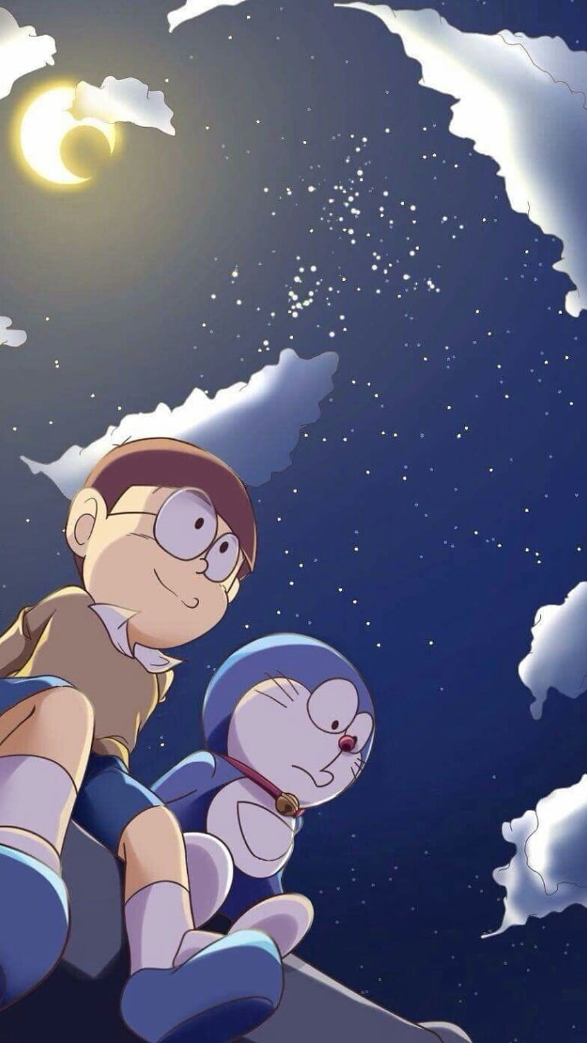 Nobita Doraemon, nocturno, nubes fondo de pantalla del teléfono