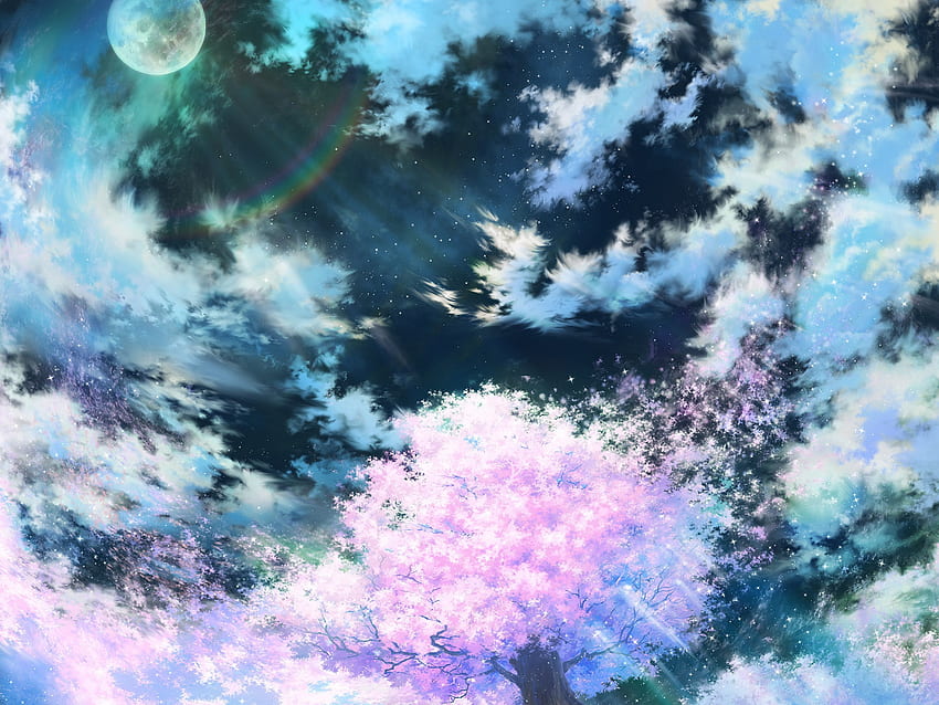 Anime, Niebo, Sztuka, Różowy, Sakura Tapeta HD