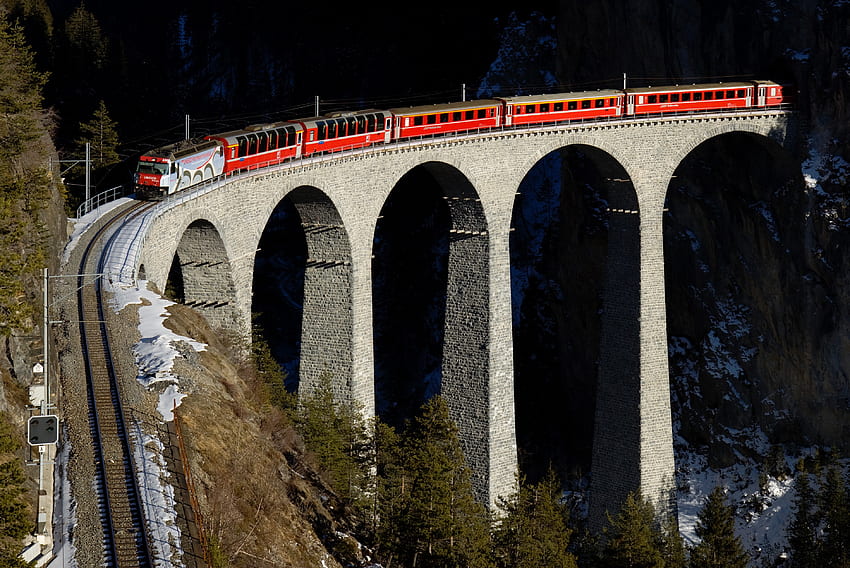 Природа, камъни, височина, мост, тухли, железопътна линия, влак, стелажи, стелаж HD тапет