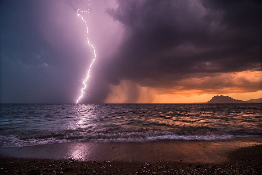 tempesta, fulmine, spiaggia, mare, notte, oceano, pioggia / e mobile Sfondo HD