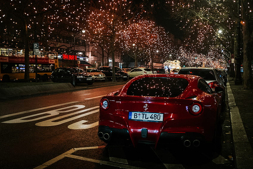 Cars, Ferrari, Night City, Back View, Rear View, Scenery HD wallpaper