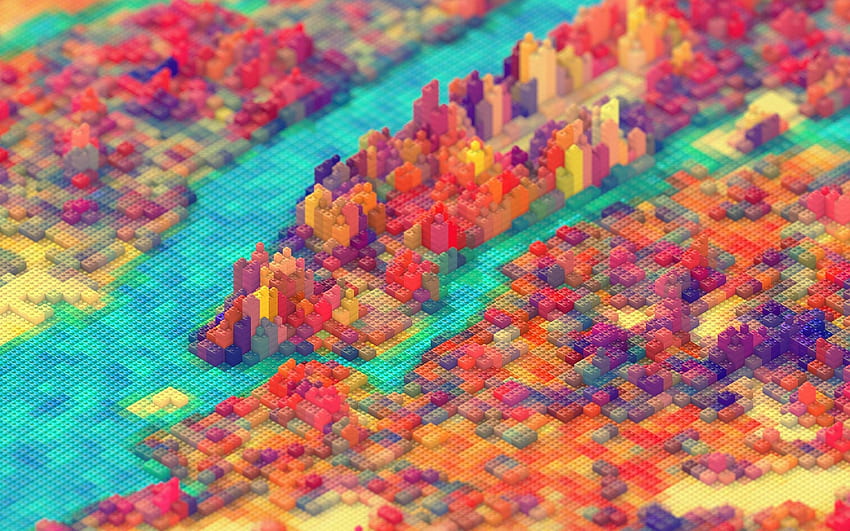 Herbst, Fluss, Wald, Lego, kreative, isometrische Landschaft für mit Auflösung . Hohe Qualität, isometrisch HD-Hintergrundbild