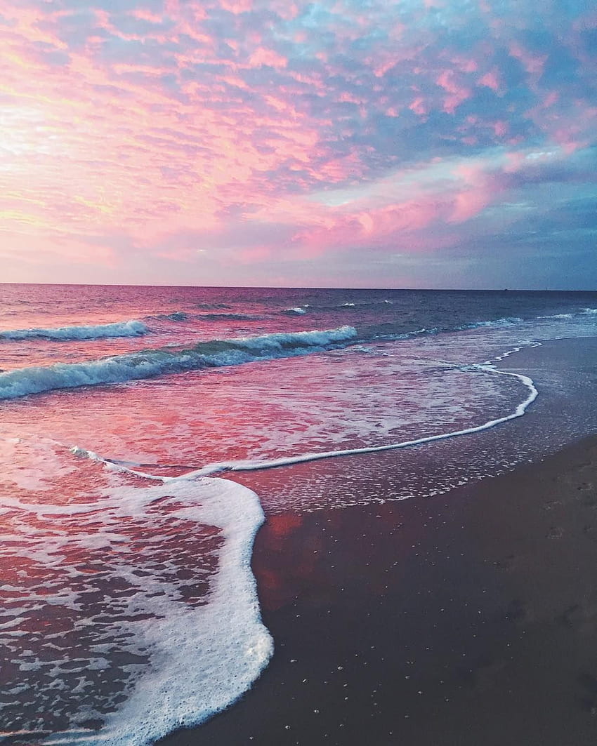 ピンクの海の美学、ピンクの砂のビーチ HD電話の壁紙