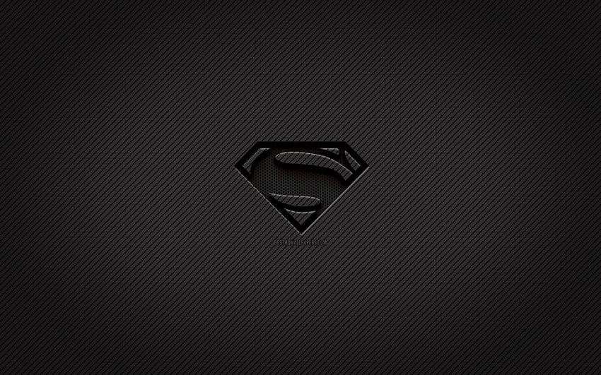 Superman carbon logo, , grunge art, carbon background, creative, Superman black logo, superheroes, Superman logo, Superman HD wallpaper