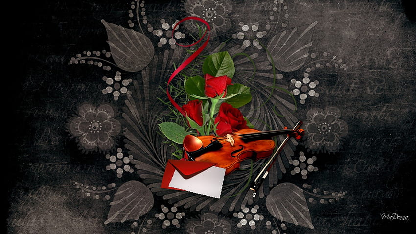 กรันจ์ดนตรีวาเลนไทน์ ริบบิ้น ความโรแมนติก ไวโอลิน มืด ซองจดหมาย จดหมาย เพลง วันวาเลนไทน์ ละครเพลง ความรัก กุหลาบแดง โรแมนติก กรันจ์ โบว์ วอลล์เปเปอร์ HD