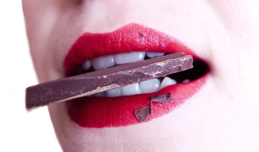 Lebensmittel, Schokolade, Mädchen, Zähne, Lippen, Pomade HD-Hintergrundbild