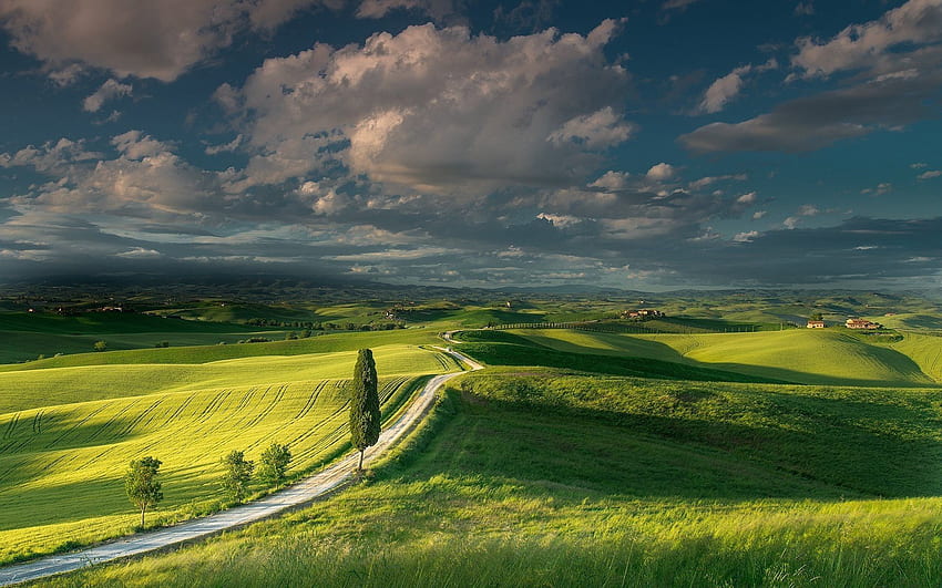 Toscana, nubes, verano, colinas, Europa, Italia para con resolución. Alta calidad fondo de pantalla