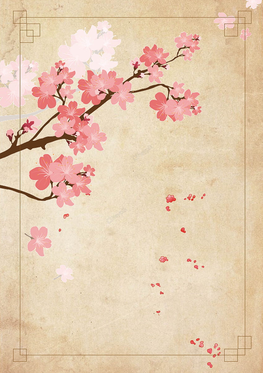 Tło literacki kwiat brzoskwini w stylu chińskim. Tło kwiatów, tło kwiatów, kwiaty brzoskwini, chiński kwiatowy Tapeta na telefon HD