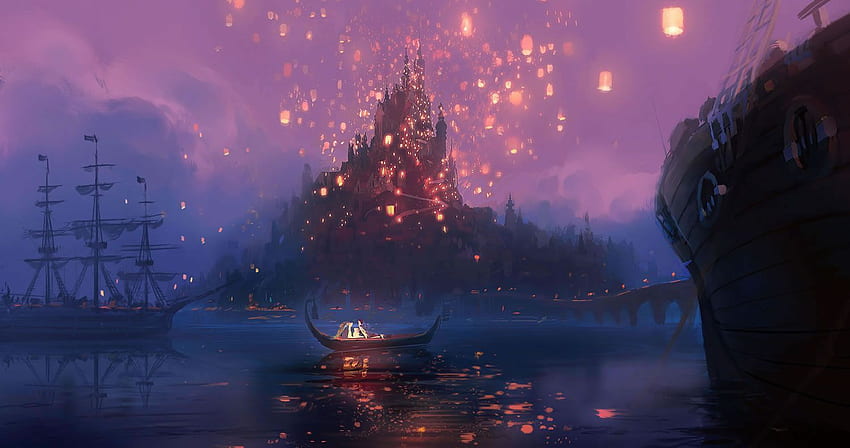 Концептуално изкуство на замъка Рапунцел от Disney Tangled, Disney Scenery HD тапет