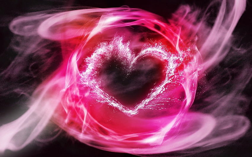 Rosa Herz, schwarz, Valentinstag, rosa, Tag, abstrakt, Liebe, Rauch, Herz, Wasser HD-Hintergrundbild