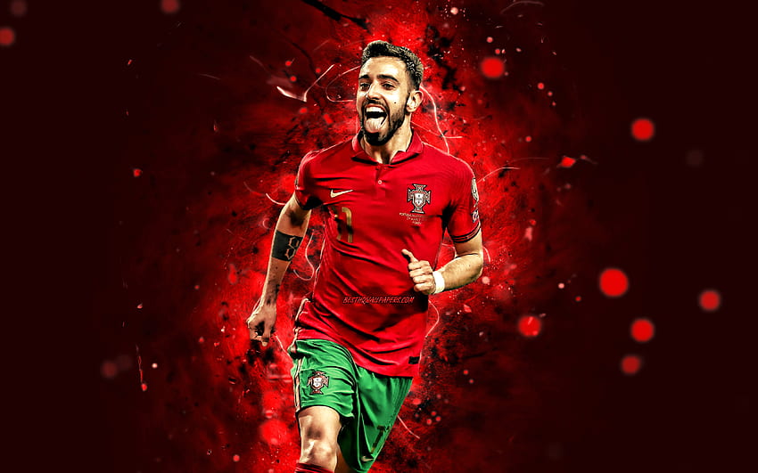 Bruno Fernandes, 2022, Portugal National Team, , football stars, red neon lights, soccer, footballers, Portuguese football team, Bruno Fernandes HD wallpaper